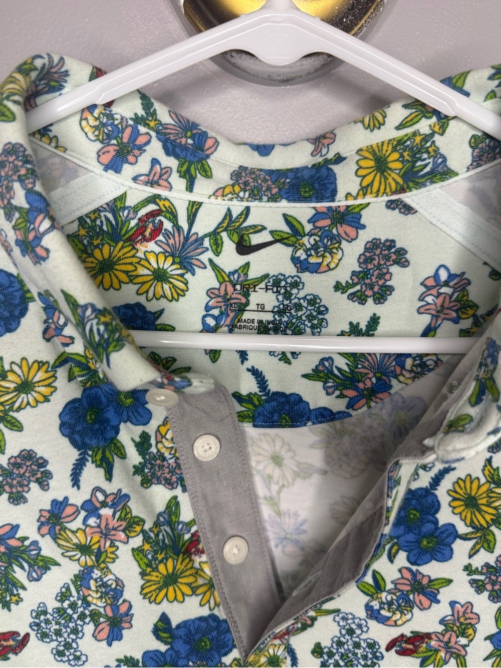 Nike Dri-Fit Men’s Floral Polo Shirt XL Short Sleeve Collared Button White - Picture 5 of 5